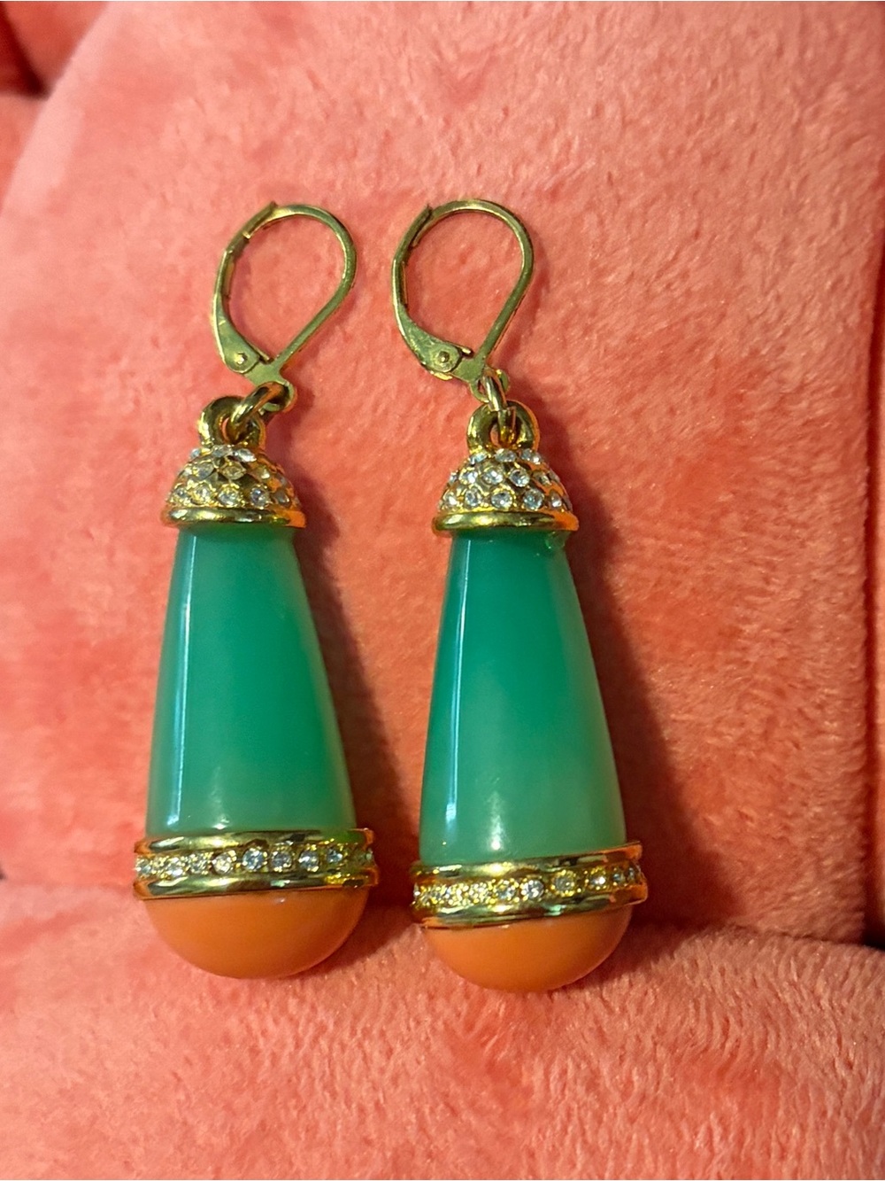 Kenneth Jay Lane Gold-Tone Teardrop Earrings with Green Jade and Coral Stones